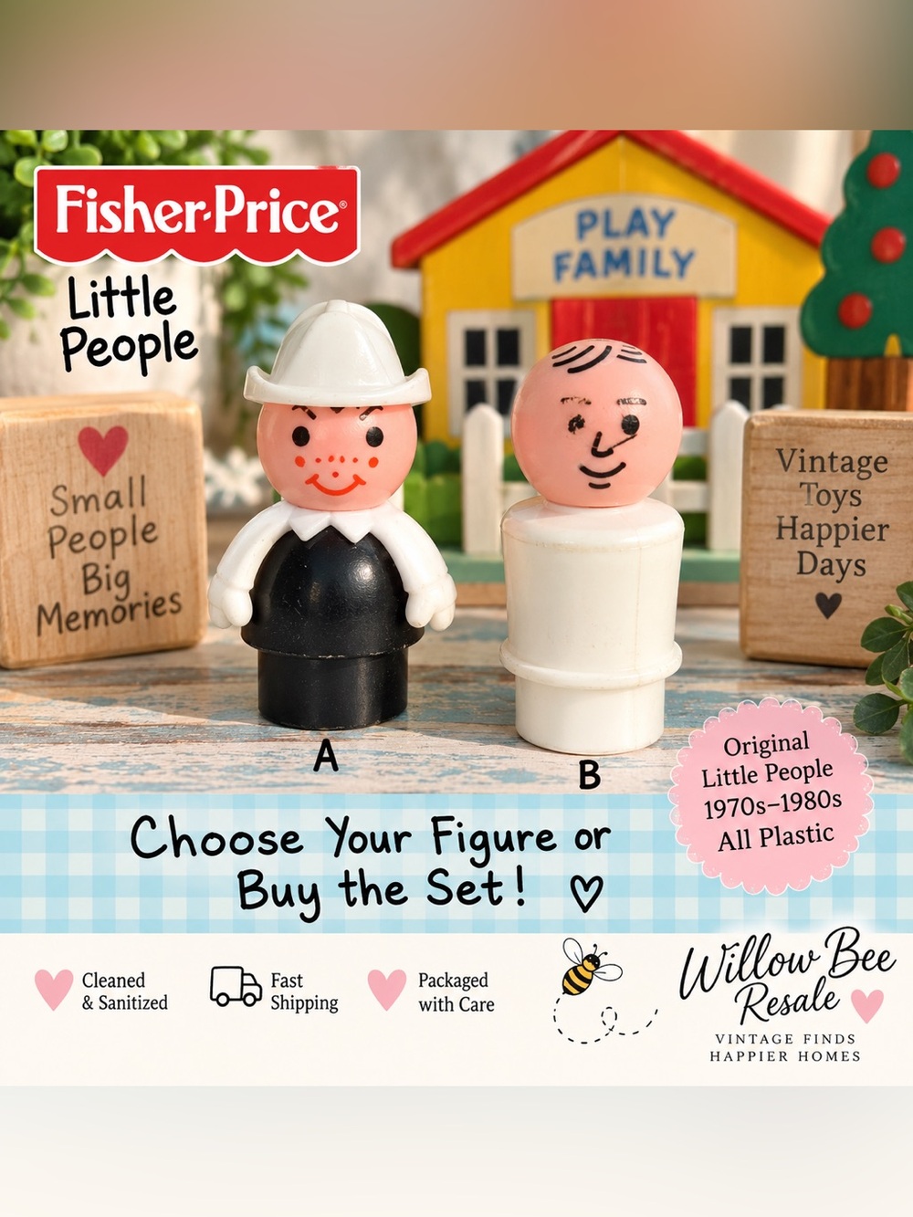 Vintage Fisher Price Little People Fireman & White Man Figure Lot of 2